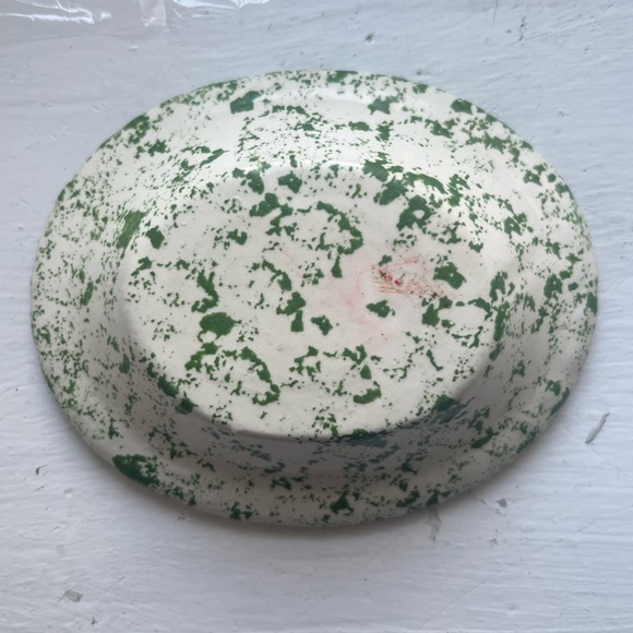 Vintage Wild Botanical Flower White Green Speckled Ceramic Decorative Dish - Picture 2 of 3